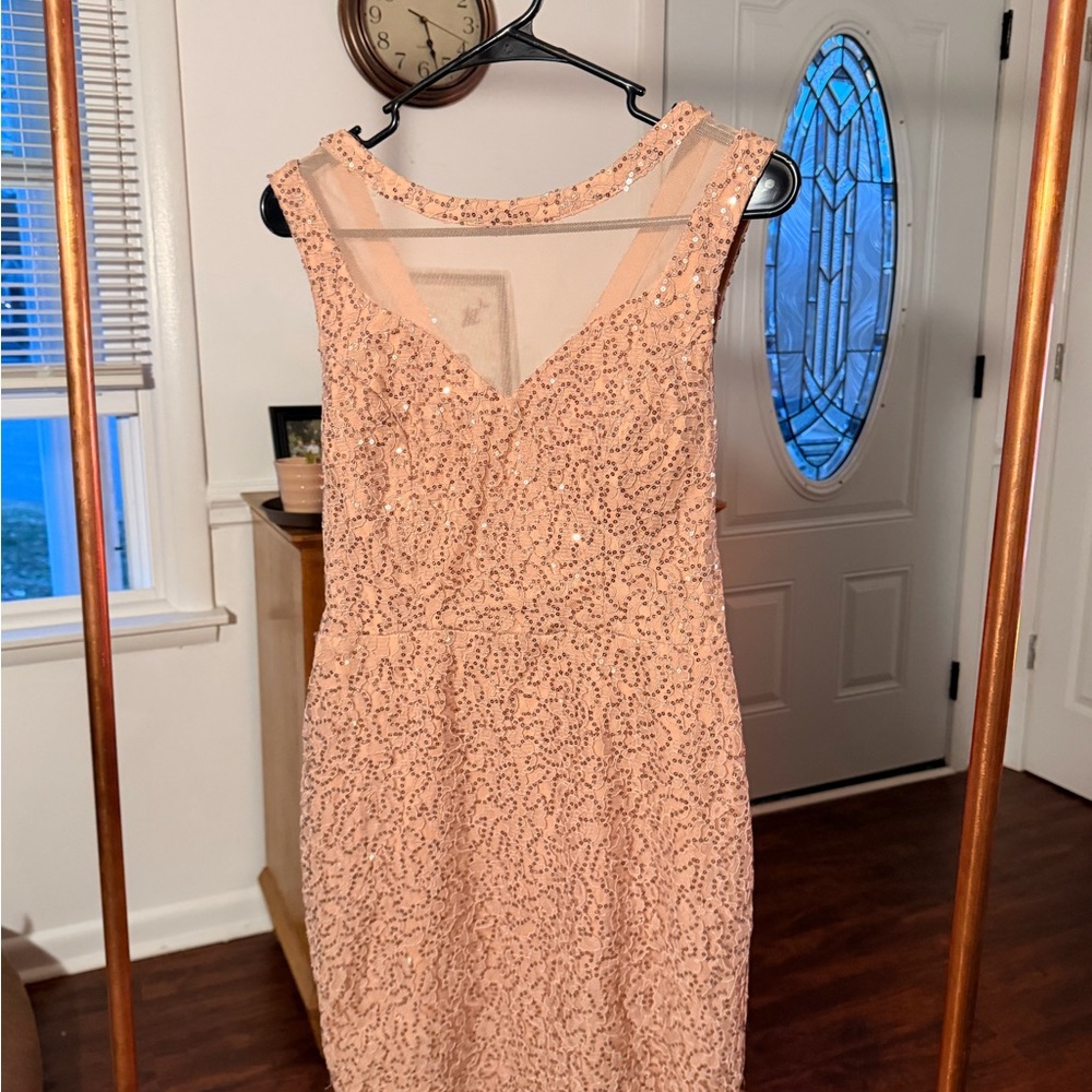 City Triangles Coral Sequin Backless Dress